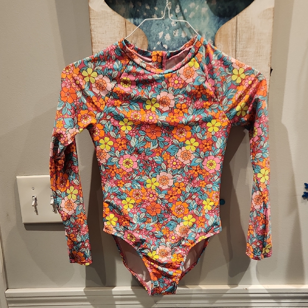 NWT Cat & Jack Multicolored Flowers One Piece Girls Sz L (10/12) Swimsuit